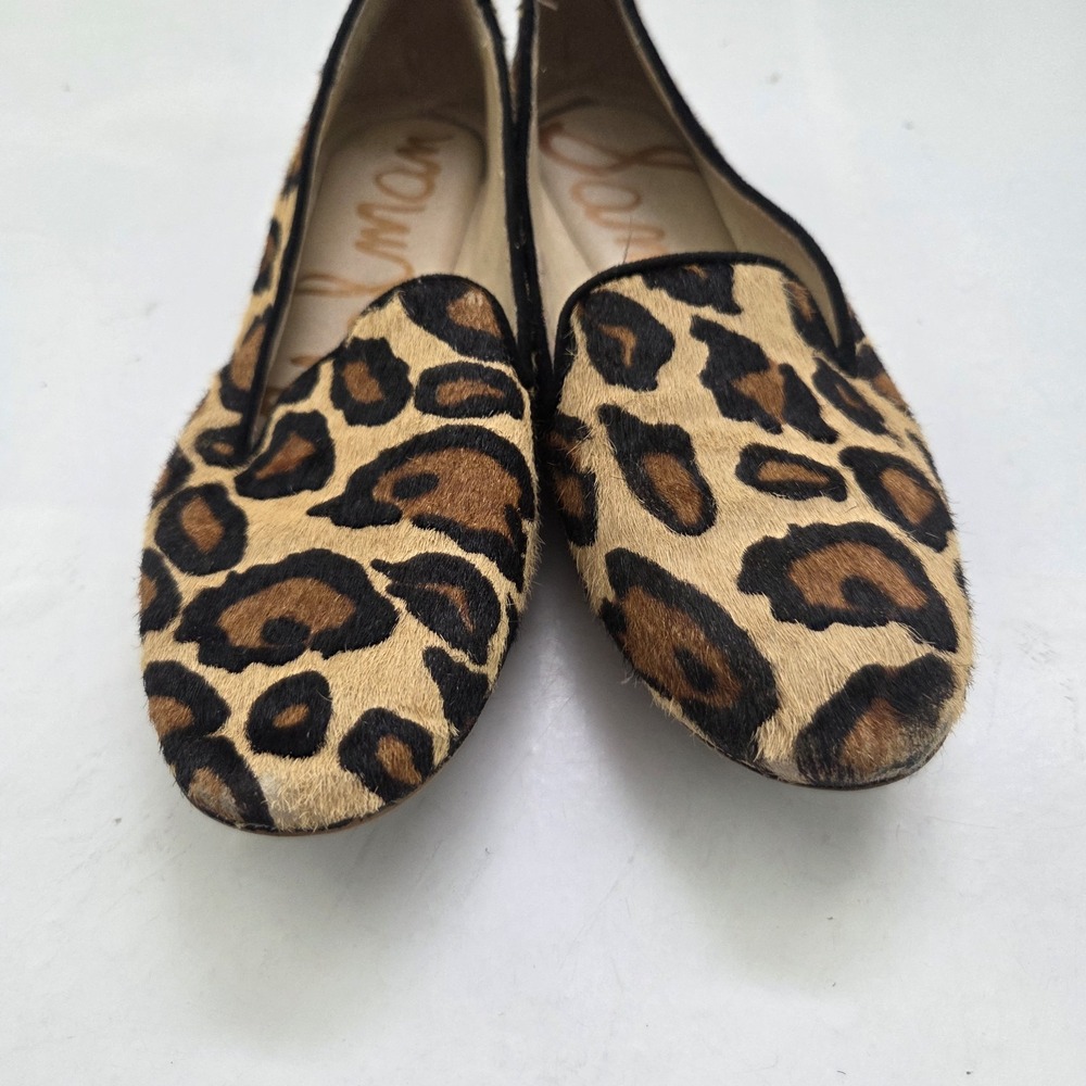 Sam Edelman Loafers Womens 6 M Leopard Calf Hair Smoking Flats Slip On Leather - Picture 5 of 10